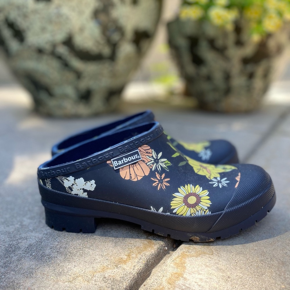 Barbour rubber garden clog flowered EUC